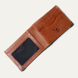 Closed view of the Mogul Billfold in ginger diamond-perforated leather with embossed WILL cattle logo, on a white background.
