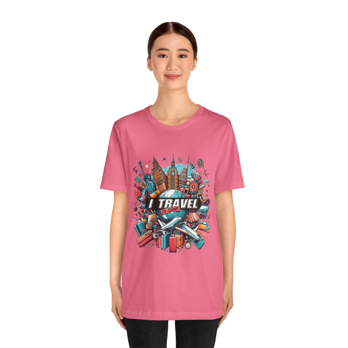 Camiseta a todo color "Viajo Para Comprar" 