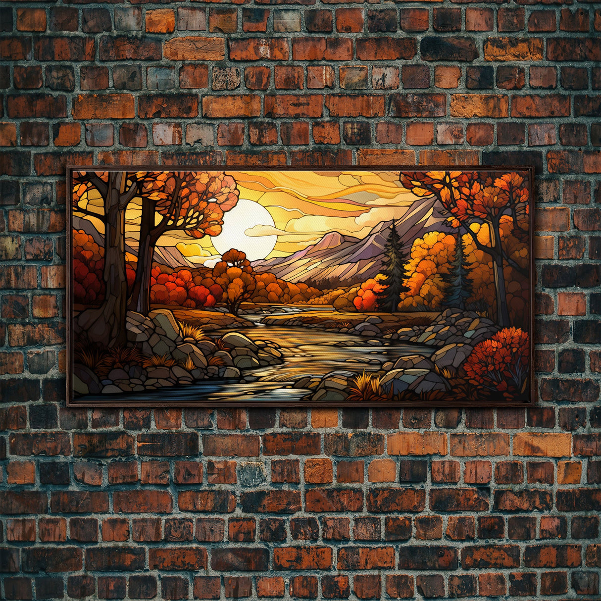 Stained Glass Style Wall Art Canvas Print Fall, Framed Wall Art, Seasonal Decor, Fall Seasonal Art, Fall Centerpiece Decor, Fall Wall Decor