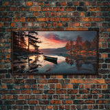 Pacific Northwest Photography Print, Beautiful Lake With Canoe In The Fall, Framed Canvas Print, Photography Decor, Fall Decor