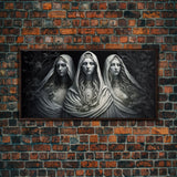 The Norns, Norse Mythology, Weavers of Fate, Framed Canvas Print,  Urðr, Verðandi, and Skuld, Black and White Norse Fantasy Art