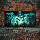The Forest Floor, Framed Canvas Print, Glowing Mushrooms, Bioluminescent Mushroom Art, Color fantasy wall art