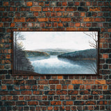 Blue Lake Art | Framed Canvas Print | Blue Lake Painting | Lake House Decor | Guest Room Landscape Painting | Detroit Lake Painting
