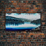 Blue Lake Art | Framed Canvas Print | Blue Lake Painting | Oregon Lake House Decor | Guest Room Landscape Painting | Diamond Lake Painting