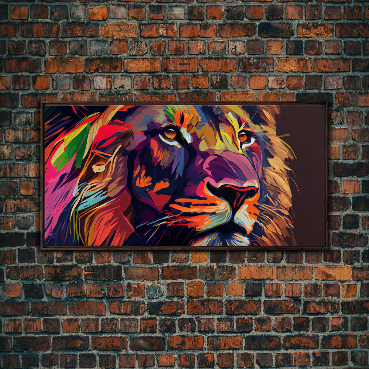 Pop Art Lion Framed Canvas Print Wall Art , Natural And Vivid Wall Decor , Modern Wall Art, Extra Large Wall Art, Lion Watercolor Painting