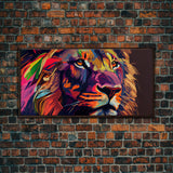Pop Art Lion Framed Canvas Print Wall Art , Natural And Vivid Wall Decor , Modern Wall Art, Extra Large Wall Art, Lion Watercolor Painting