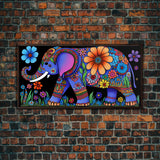 Elephant Art, Wall Art, Framed Canvas Print, Canvas Art, Indian Style Abstract Elephant With Flowers