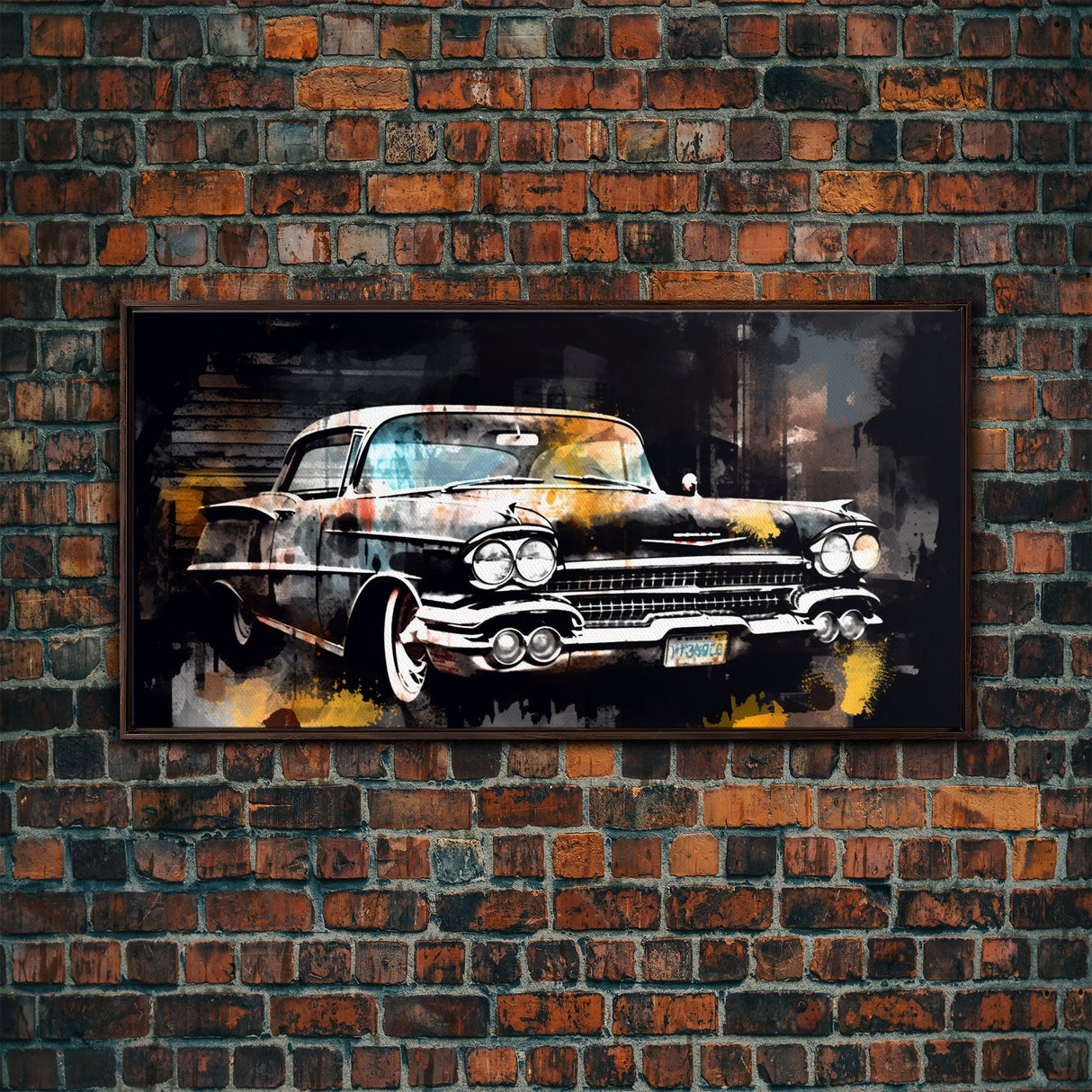 Vintage Car Wall Decor, Retro Car Wall Art, Garage Wall Art, Grunge Art, Panoramic Wall Decor, Canvas Print, Wall Art, Framed Canvas Art