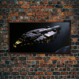 The Frigate, Cool Scifi Wall Art, Scifi Art, Framed Canvas Print, Gull Wing Space Ship, Unique Art, Alien Wall Art