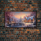 Winter Art, Framed Canvas Print, Cute Whimsical Victorian Village In Winter Painting, Home Decor, Contemporary Modern Art