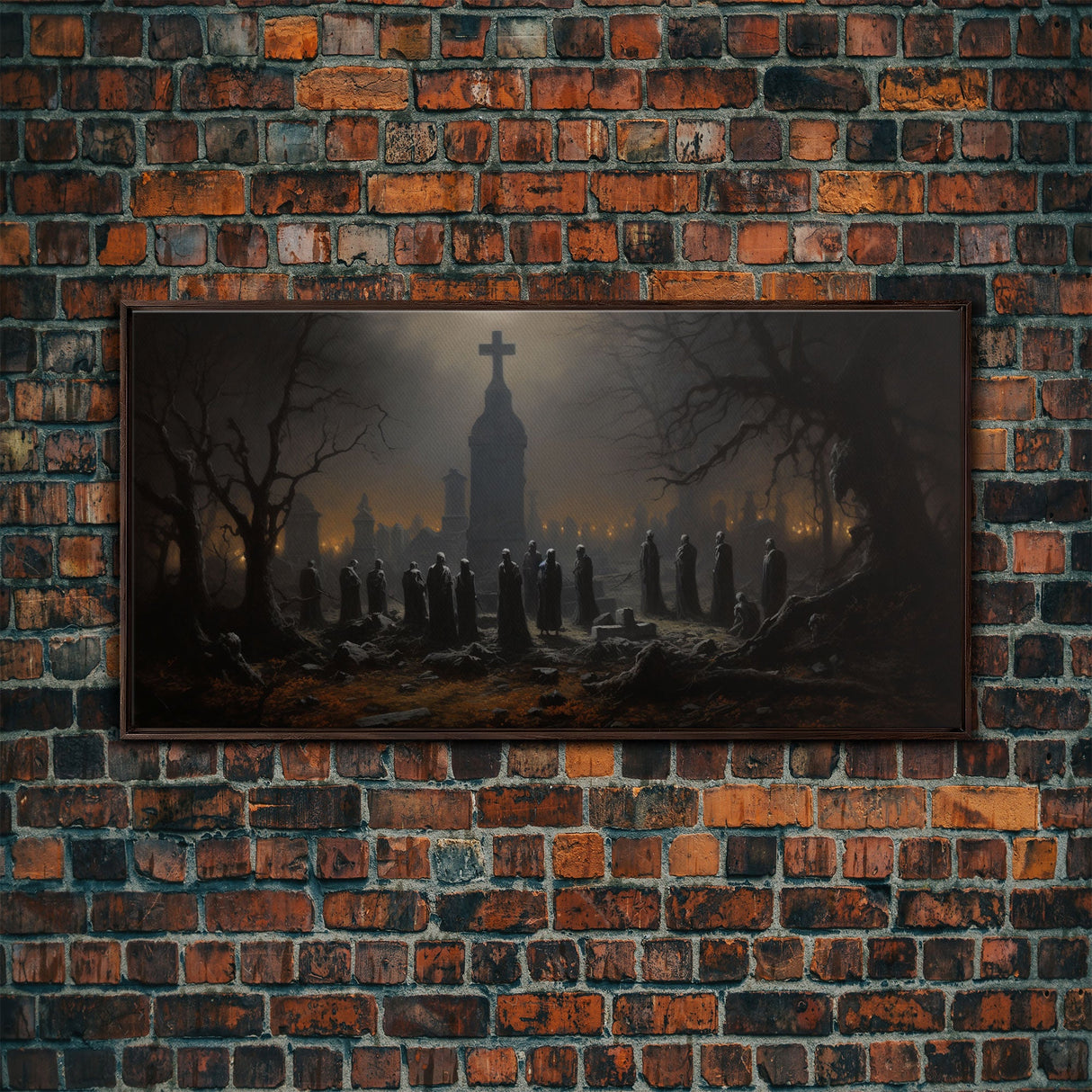The Haunted Cemetery, Moody and Gloomy Art, Framed Canvas or Poster, Victorian Oil Painting, Dark Academia, Graveyard At Midnight