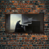 Grim Reaper Playing The Piano, Framed Canvas Print, Cool Halloween Decor, Wild West Themed Halloween Art