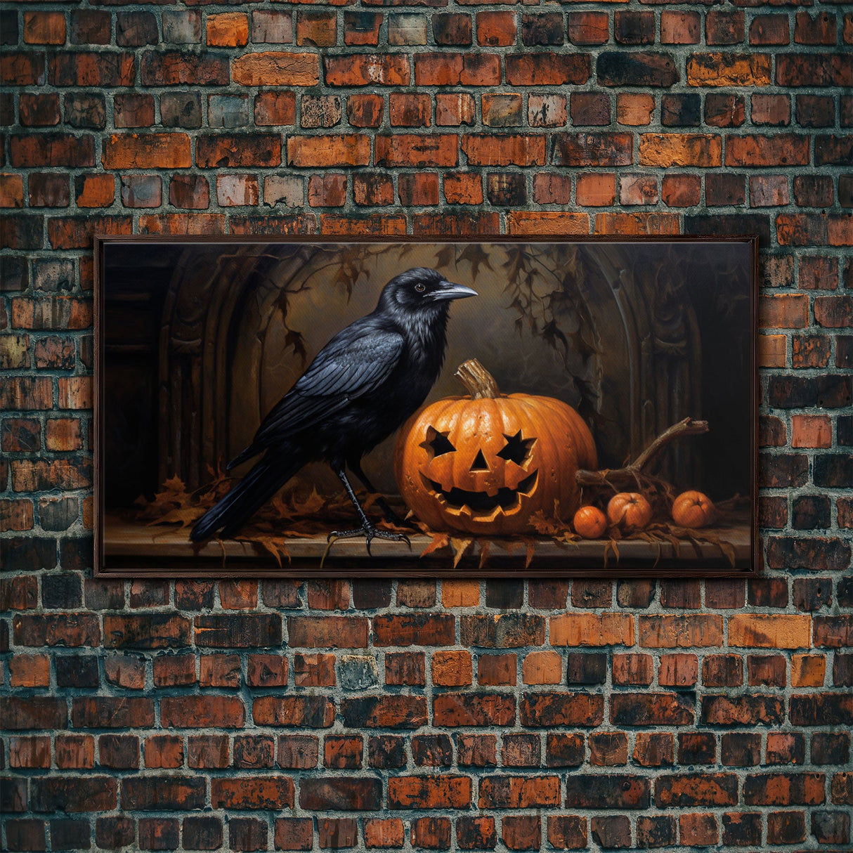 Spooky Crow Print, The Raven and The Jack O Lantern, Halloween Wall Art, Victorian Oil Painting, Dark Academia, Goth Art
