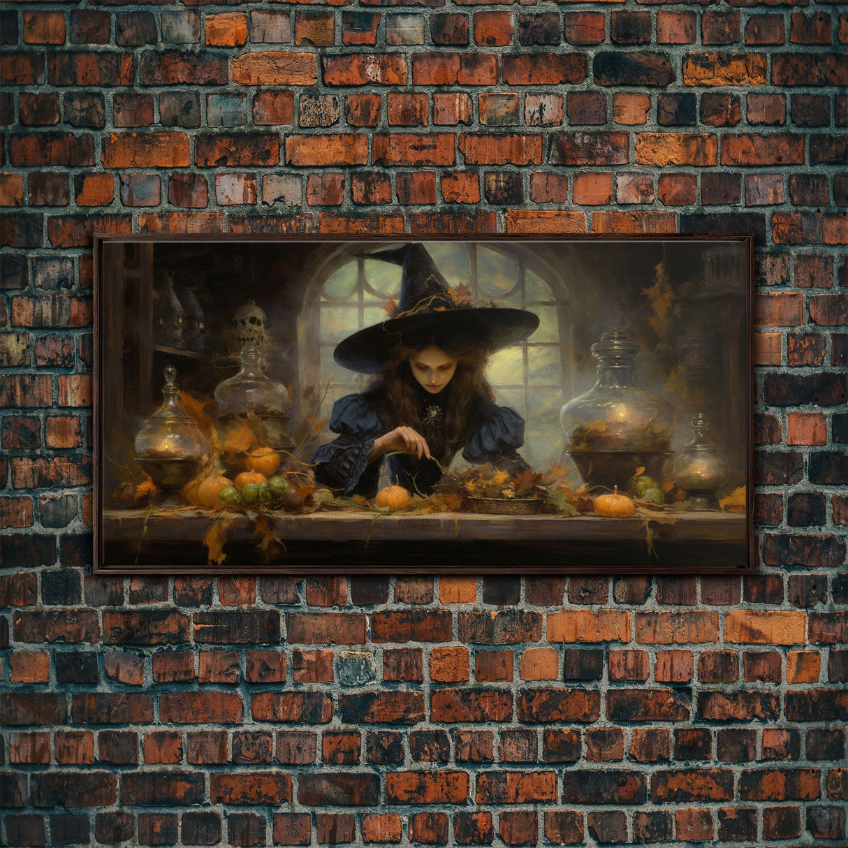 The Witch And Her Potions, Framed Canvas Print, Halloween Decor, Witch Painting, Dark Arts, Occult Decor