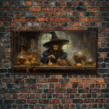 The Witch And Her Potions, Framed Canvas Print, Halloween Decor, Witch Painting, Dark Arts, Occult Decor