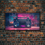 Vaporwave Boombox Wall Art, Framed Canvas Print, 1980s Inspired Home Decor, Retro Art, 80s Decor