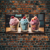 Ice Cream Shop Decor, Framed Canvas Print, Cute Nursery Decor, Retro Ice Cream Parlor Wall Art