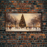Cute Christmas Village Art, Christmas Decor, Framed Canvas Print, Holiday Painting, Seasonal Decor, Christmas Tree Art Christmas Centerpiece