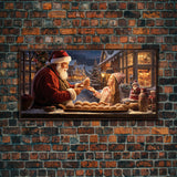 Santa Art Canvas Print - Santa Sharing a Cake - Christmas Art - Santa Art Print - Christmas Wall Art - Santa Decor - Christmas Art Print