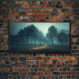 Gloomy Spooky Forest, ready to hang canvas print wall art, Lakehouse Cabin Wall Decor