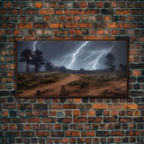 Gloomy Haunted Graveyard At Night, Lightning Storm, Halloween Cemetery Art, ready to hang canvas print wall art