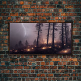 Haunted Gloomy Graveyard At Night, Thunder Storm, Halloween Cemetery Art, ready to hang canvas print wall art, Lightning Art