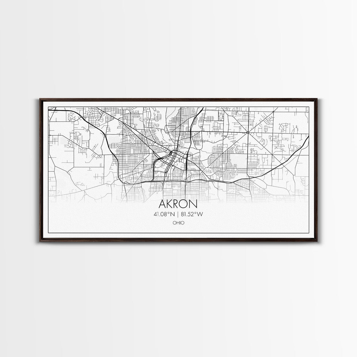 Akron Street Map, Ohio Map, Map Print, Modern Art, Wall Art, Canvas Print, Wall Hanging, Office Wall Décor, Couples Gift, City Map Canvas