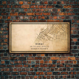 Dubai UAE map print poster or framed canvas, Dubai map print poster canvas, Dubai city map print poster canvas, Vintage Travel Art