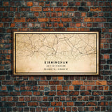 Birmingham UK map print poster or framed canvas, England map print poster canvas, UK city map print poster canvas, Vintage Travel Art