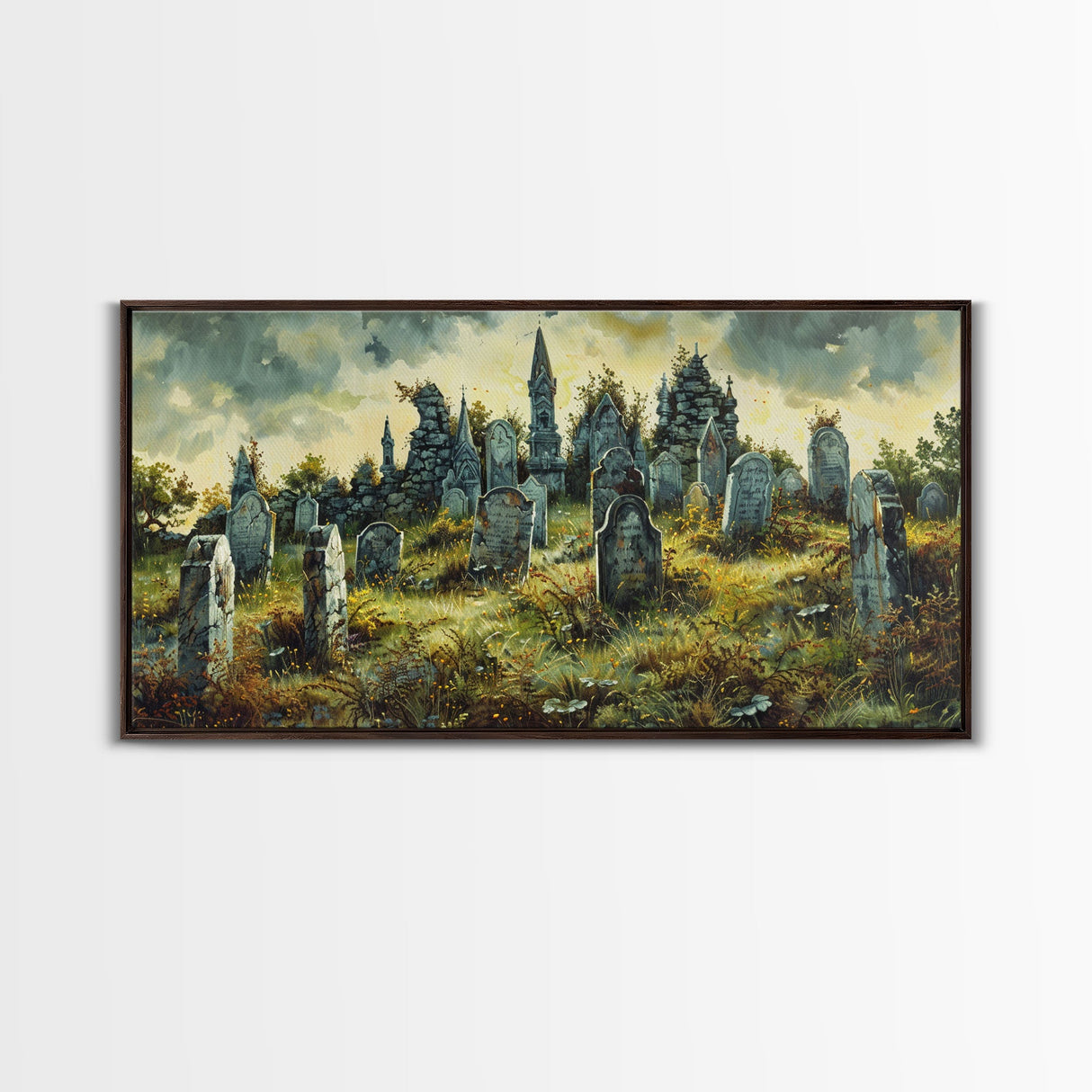 Haunted Cemetery Halloween Prop Framed Canvas Print | Spooky Season | Spooky Wall Art | Halloween Decor | Creepy Art Prints