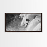Surfer Waving A Skull and Crossbones Flag While Surfing - Framed Canvas Print - Cool Modern Art - Office / Mancave Decor Gift For Him