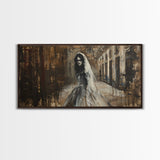 Ghostly Bride, Haunted Wedding, Framed Canvas Print, Spooky Wall Art, Halloween Decor
