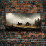 Ghost town canvas art, wild west theme, abandoned art