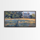 Serene Farmhouse at Dusk, Framed Canvas Print, Great for Living Room Art, Country Home Decor, Relaxing Bedroom Wall Art