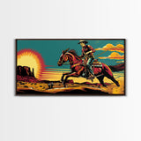 Cowboy Riding Through Desert, Southwestern Landscape Art, Framed Canvas Print, Boho Decor, Desert Art, Rustic Wall Art