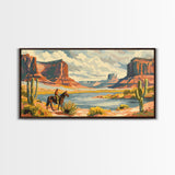 Cowboy in Monument Valley Landscape, Framed Canvas Print for Rustic Living Room Decor, Western Art for Bedroom and Home Decoration