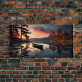Pacific Northwest Photography Print, Beautiful Lake With Canoe In The Fall, Framed Canvas Print, Photography Decor, Fall Decor