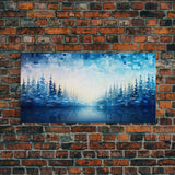 A Winter Scene, Framed Canvas Print, Mosaic Style Painting Print, Stained Glass Style Art, Above Mantle Art, Living Room Decor