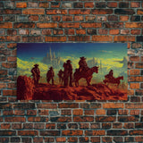 Space Cowboys, Wildwest Scifi Mashup Fantasy Art, framed canvas print, ready to hang framed wall art