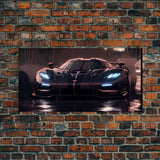 Koenigsegg Agera in the Rain, Supercar Art, Framed Canvas Print