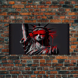 Statue of liberty wearing a bloody blindfold, Dystopian graffiti art, NYC, framed canvas print, pop art Statue of Liberty