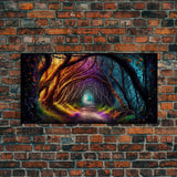 Secret Path, Fantasy Art, Pop Art Forest Landscape, Framed Canvas Print, Colorful Forest Painting, Living Room Art, Glowing Magical Forest