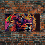 Pop Art Lion Framed Canvas Print Wall Art , Natural And Vivid Wall Decor , Modern Wall Art, Extra Large Wall Art, Lion Watercolor Painting