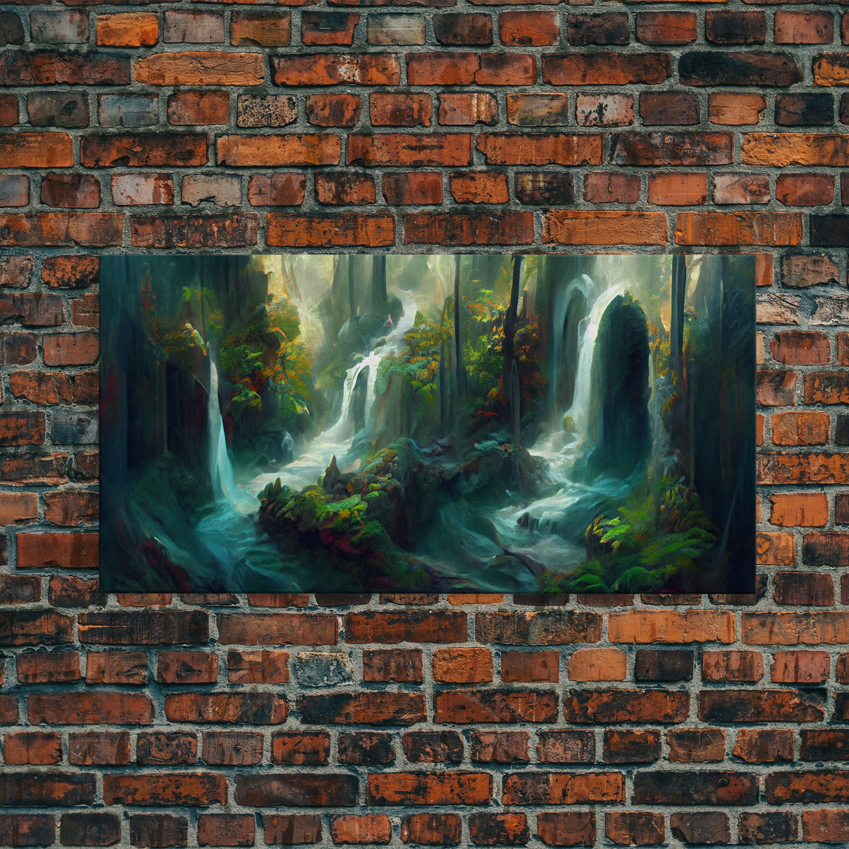 Waterfall wall art, canvas print, giclee, fantasy wall art, water color, nature wall decor, water landscape art, serenity art