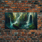 Waterfall wall art, canvas print, giclee, fantasy wall art, water color, nature wall decor, water landscape art, serenity art