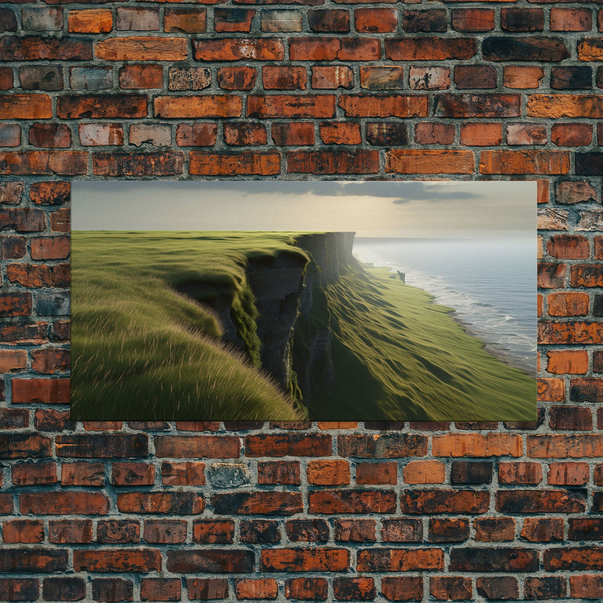 Grassy Cliff Wall Decor, Ocean Wall Art, Nature Wall Decor, Large Wall Art, Panoramic Wall Decor, Canvas Print, Wall Art, Framed Canvas Art