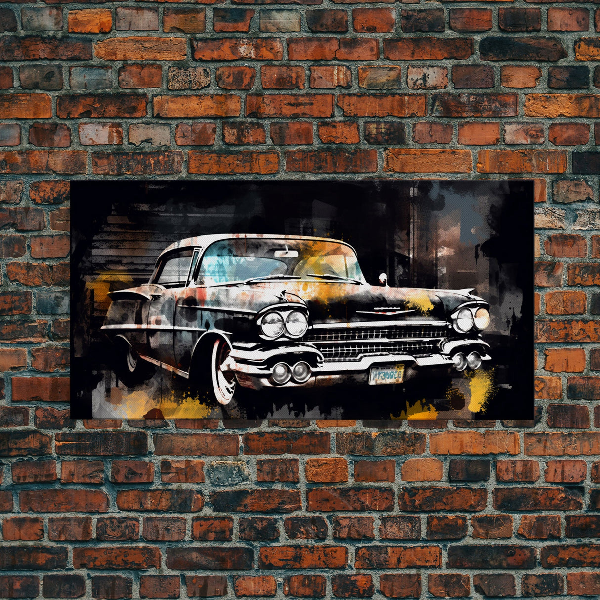 Vintage Car Wall Decor, Retro Car Wall Art, Garage Wall Art, Grunge Art, Panoramic Wall Decor, Canvas Print, Wall Art, Framed Canvas Art
