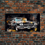 Vintage Car Wall Decor, Retro Car Wall Art, Garage Wall Art, Grunge Art, Panoramic Wall Decor, Canvas Print, Wall Art, Framed Canvas Art