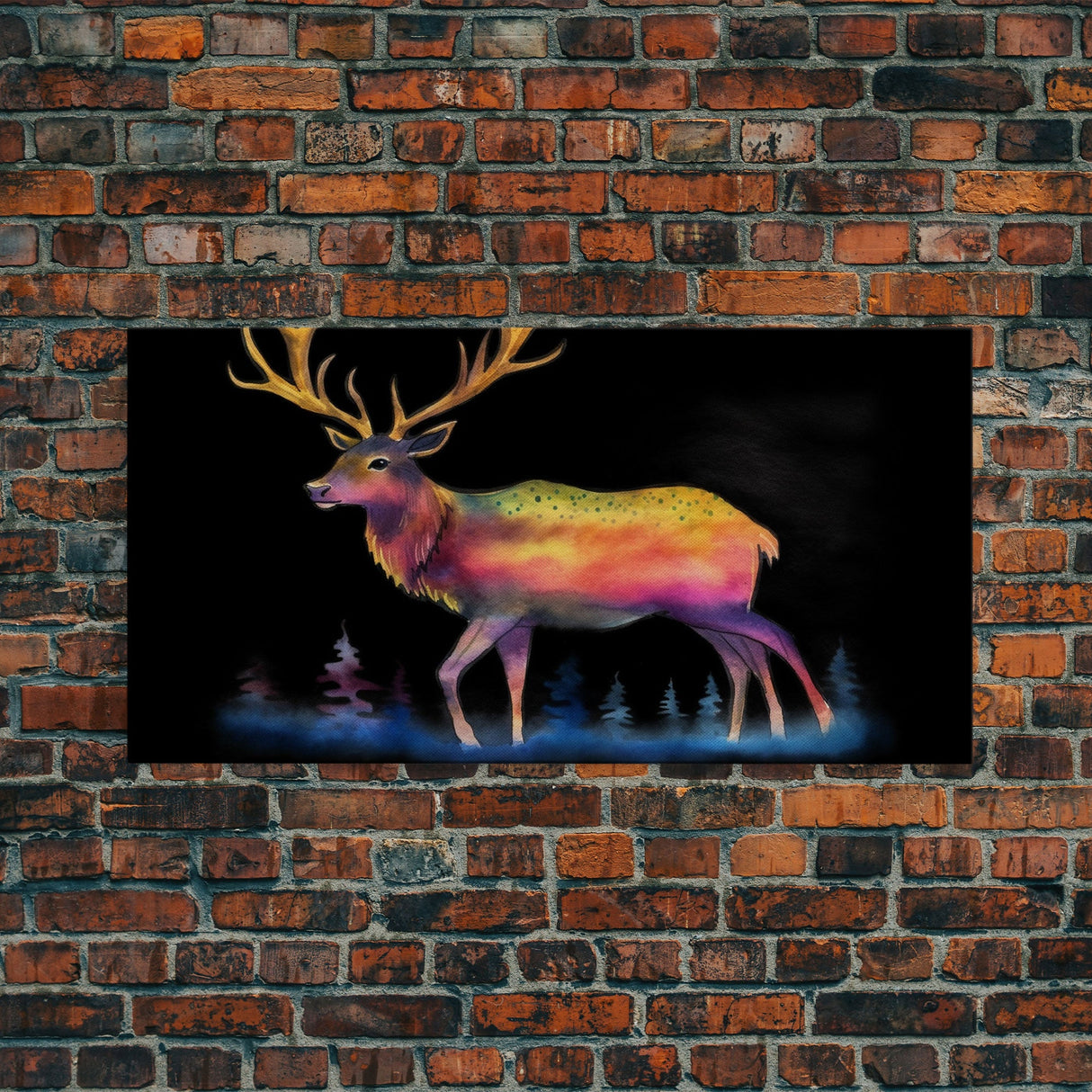 Abstract Stag Wall Art, Animal Art Print, Colorful Art, Watercolor Wall Art, Panoramic Wall Decor, Canvas Print, Wall Art, Framed Canvas Art