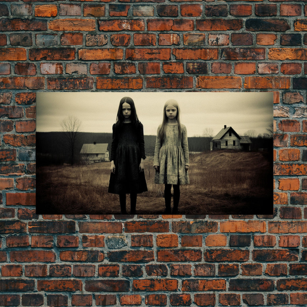 Little Witches Gothic Victorian Haunted Art, Spooky Halloween Decor, Framed Canvas Print, Halloween Poster, Halloween Wall Art, Creepy Decor